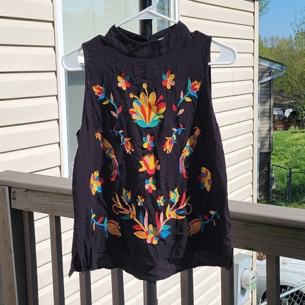 Impressions embroidered black top 